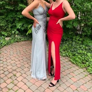 Red fitted floor length gown